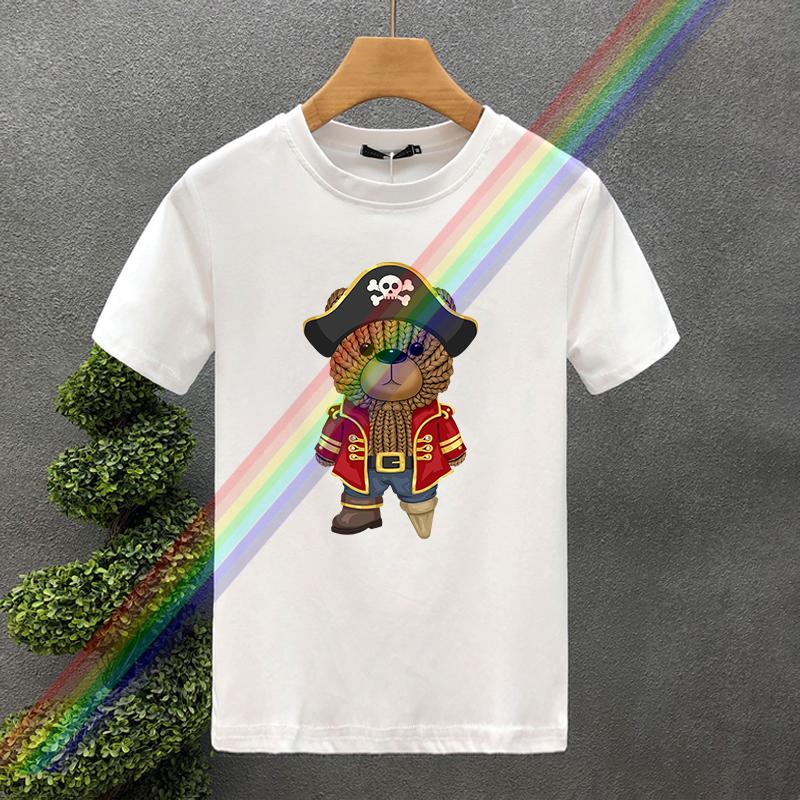 

Luxury Pirate Bear 100% Cotton High Quality Printing Couple Tees Summer Harajuku For Men/Women Short Sleeve T-shirt Asian Size S