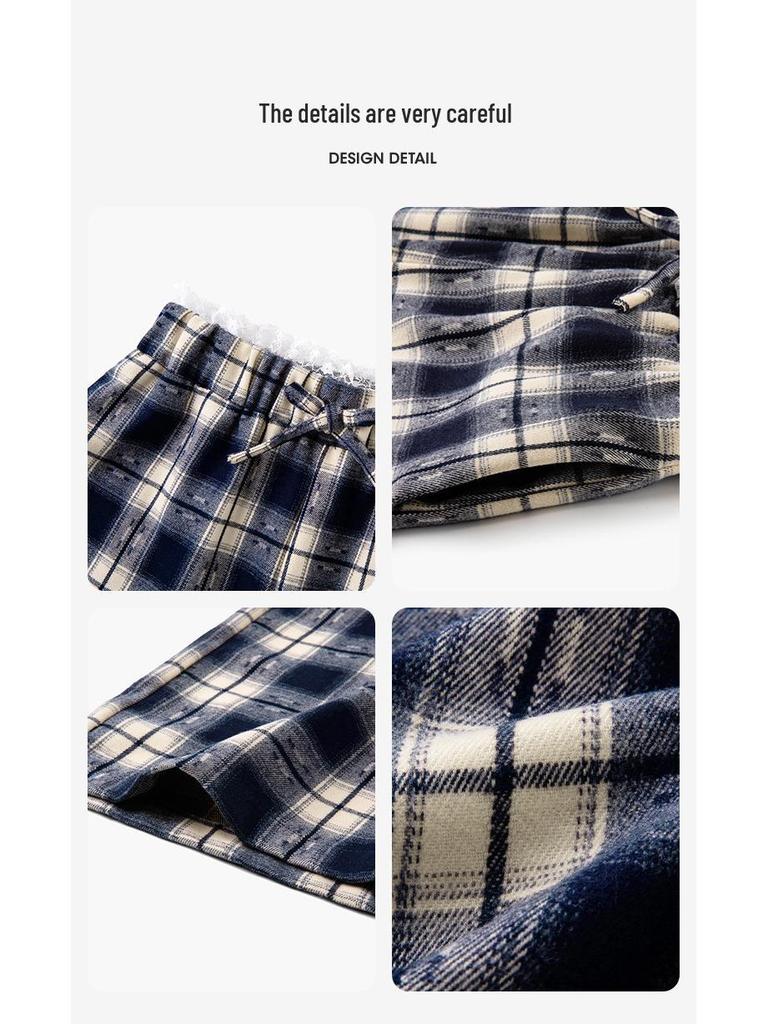 Dívčí krajkové kalhoty s vysokým pasem a širokými nohavicemi s kostkovaným vzorem - Móda podzim 2025