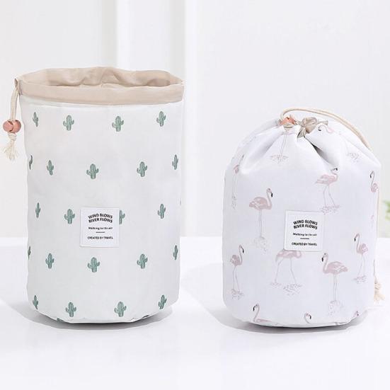 Oxford Striped Flamingo Storage Bag Travel Makeup Drawstring Organizer Pouch