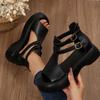 Retro Women Sandals Fashion Leather Women Boots Breathable Platform Shoes Designer Mid Heels Women Wedges Shoes Sandalias Mujer