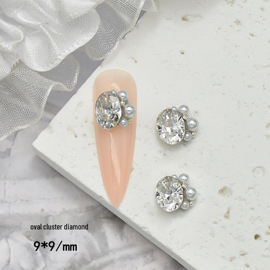 Elegant Nail Art: Pearl & Butterfly Inlaid Pigeon Egg with Zirconia and Rhinestones
