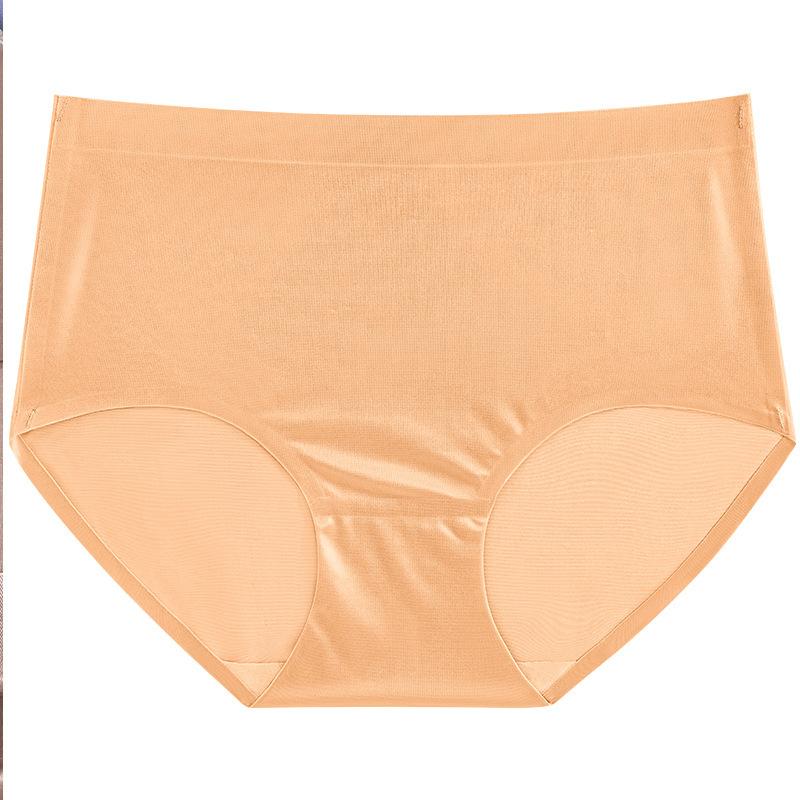 Plus Size Ladies Summer Thin Shiny Bread Hip No Trace Ice Silk Breathable High Waisted Briefs