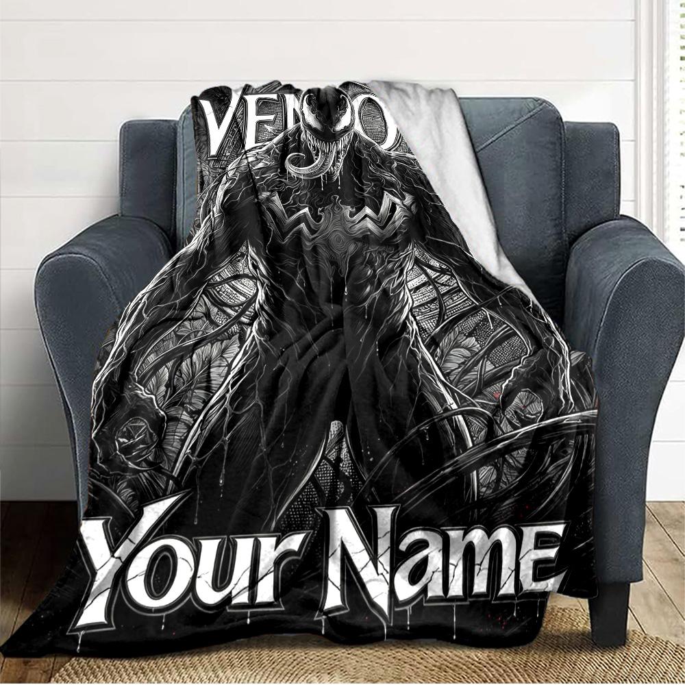 Name Custom Black-Venom Print Flannel Blanket High Quality Warm Comfortable Cover for All Seasons Perfect for Gifts Home Decor