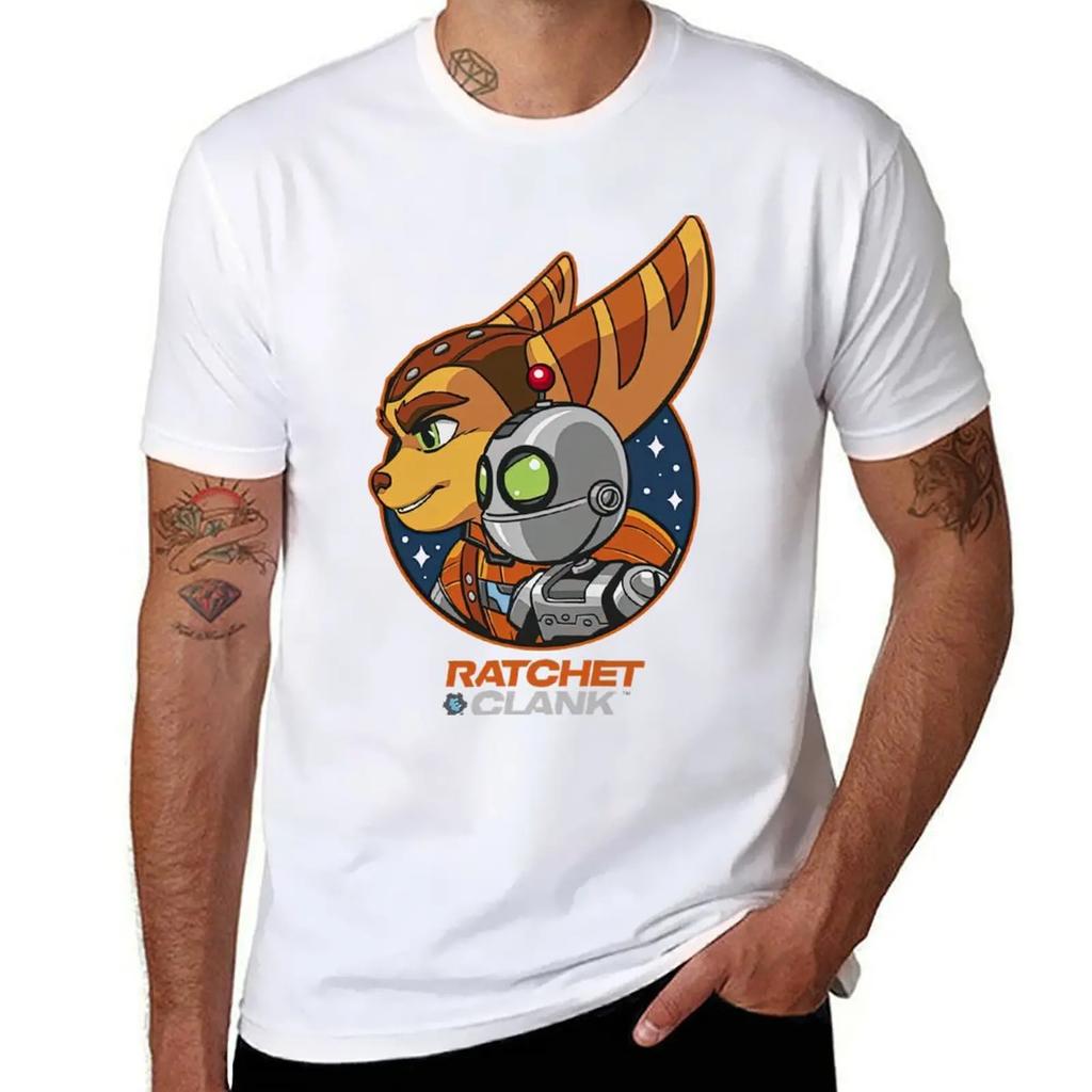 Koszulka z bohaterem Ratchet and Clank Rift Apart, figurki anime, ubrania hippie, ubrania plus size, koszulki męskie
