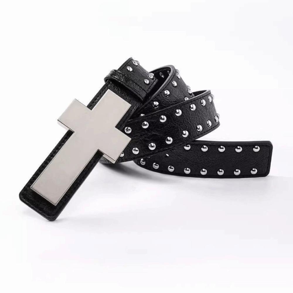 Gothic Rivet Studded Belt Y2K Streetwear Waist Belt Punk Cross Belt  For Men Women Jeans