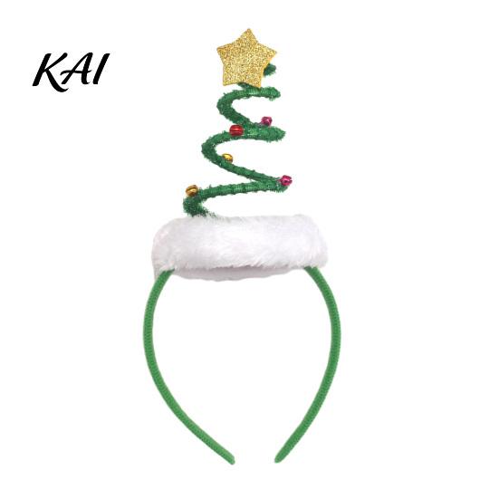 Adjustable Christmas Hair Decor Spiral Tree Headband with Bells Star Pom Pom, Family Gathering Festive Headwear Hoop, Glitter Holiday Costume for Xmas