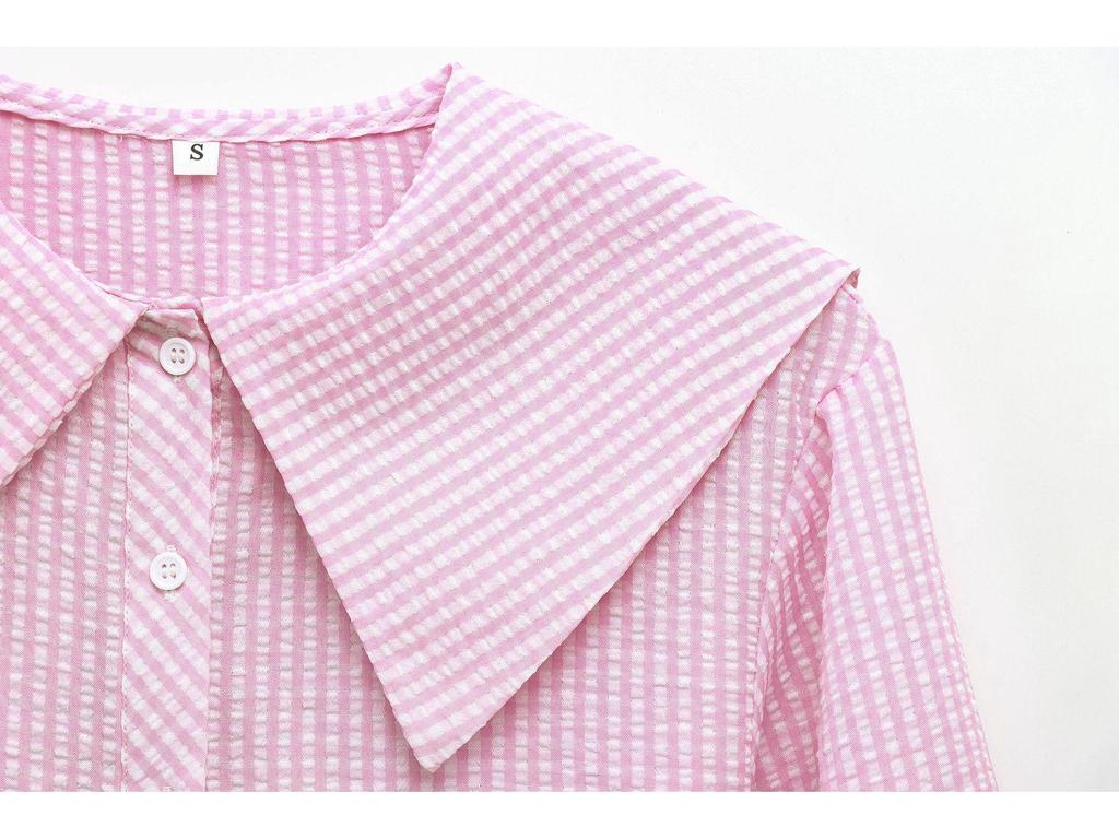 Spring 2025 Women's Fashion: European American Plaid Shirt with Turn-Down Collar