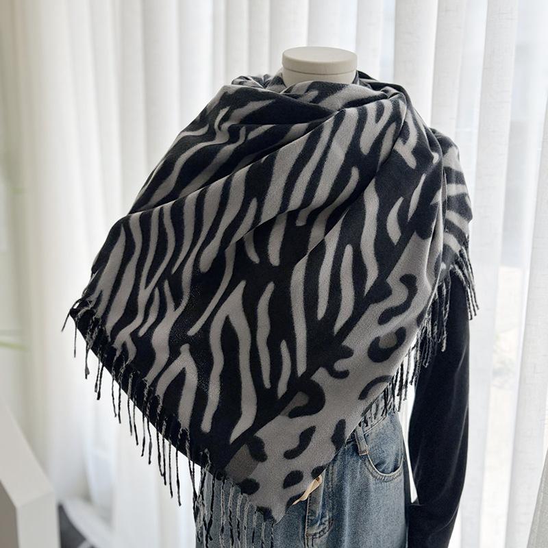 Scarf Female 1116 Autumn and Winter European and American Zebra Pattern Printing Tassel Imitation Cashmere Shawl Warm Scarf Wholesale