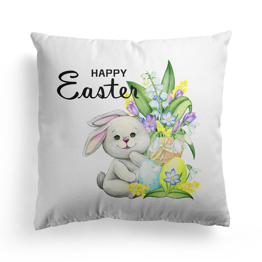 New Spring Easter Pillow Case Bunny Flowers Wreath Peach Skin Fleece Print Pillow Clothes Cover