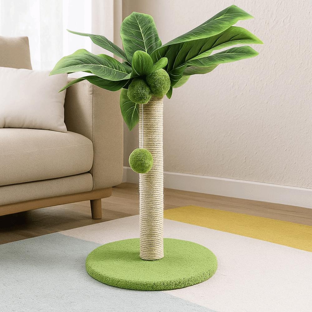 Sisal Rope Cat Scratching Post Wooden Track Ball Durable Design Cat Tree Green Leaves Hanging Balls Interactive Toys Indoor Use
