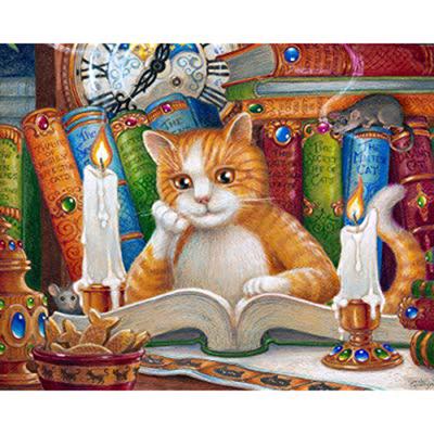 5D diamantmålning helborr rund DIY diamantbroderi Katt Läs bok Korsstygn hel rund