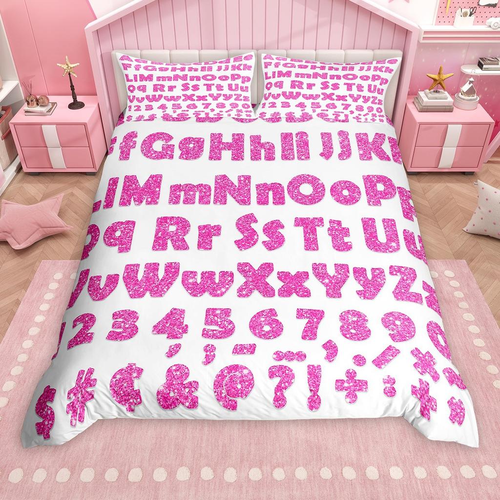 Homewish Cartoon Alphabet Duvet Cover Set For Kids Children Colorful Digital Table Comforter Cover Set School Theme Bed Set