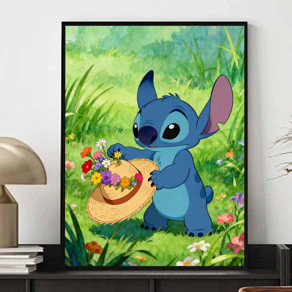 Disney Stitch with flowers diamond art painting kit 5D handmade diy diamond painting, home wall decoration