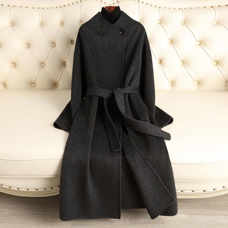 

Двустороннее шерстяное пальто для женщин, новая длинная приталенная модель с темпераментом, с высоким чувством, потребительское кашемировое шерстяное пальто для женщин L