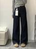Autumn/Winter 2025 Women's Deep Blue Denim Fleece-Lined High-Waisted Wide-Leg Jeans