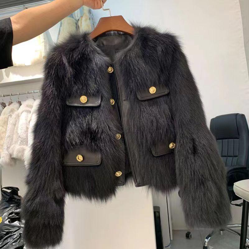 

Fur jacket women s autumn and winter light new imitation fox hair slim and thin fur coat XL