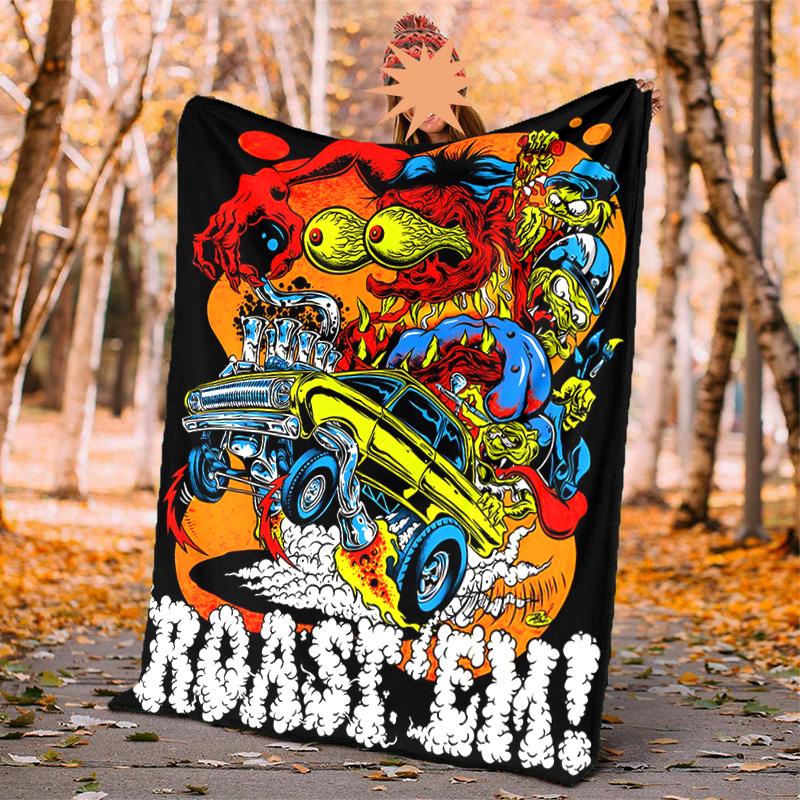 Rat Fink Power Flannel Blanket Soft Warm All-Season Throw, Design for Camping, Car Travel, Hiking Sofa, Bed, Office Perfect Gift for Parties