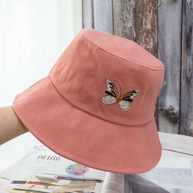 Summer Ladies Bucket Hat Butterfly Embroidered Foldable Flat Bottom Summer Fishing Fisherman Fashion Hat Hip-hop Hat
