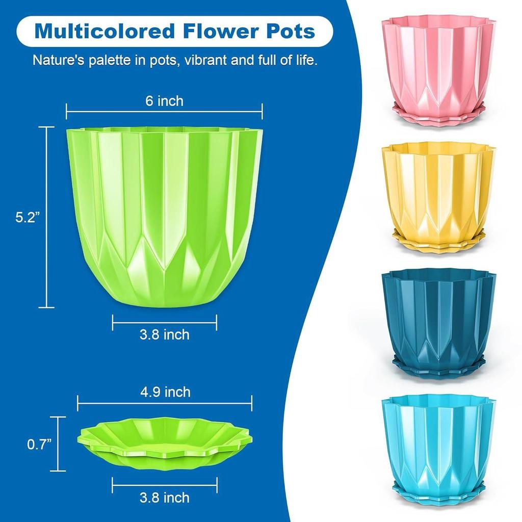 Crystal Look Plastic Flower Pots with Tray for Home & Decoration Planters, Terrace, Garden Plant Container Set (Pack of 5, Plastic)