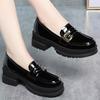 2025Autumn Women's Slip-On Deep Mouth Fashion Versatile Loafers Mid Heel Chunky Heel Low Cut Shoes Round Toe Casual Flat Shoes