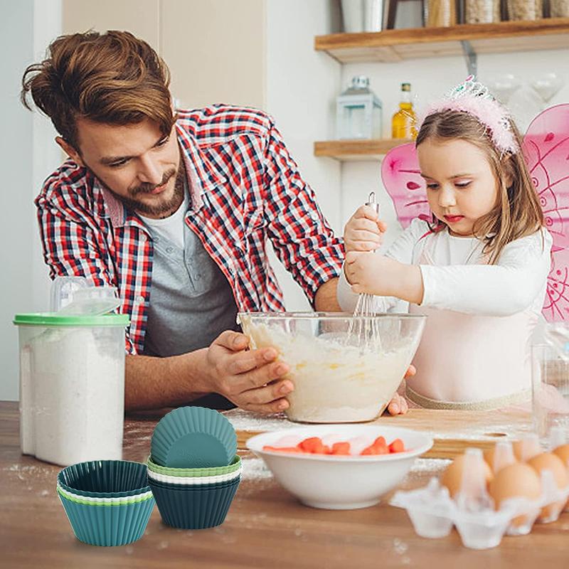 12Pcs Silicone Muffin Cupcake Cup Round Cake Baking Molds Birthday Party Christmas Home Kitchen Supplies Cake Decorating Tools