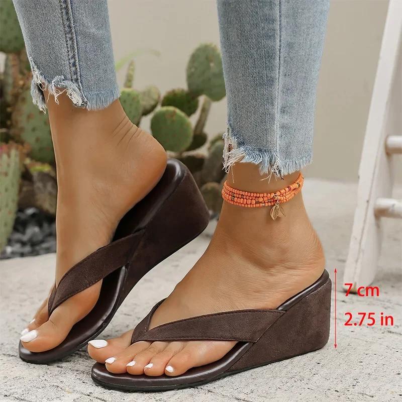 Fashion Leopard Wedges Sandals for Women 2025 Summer Lightweight High Heeled Flip Flops Mujer Woman's Comfort Non Slip Slippers Women