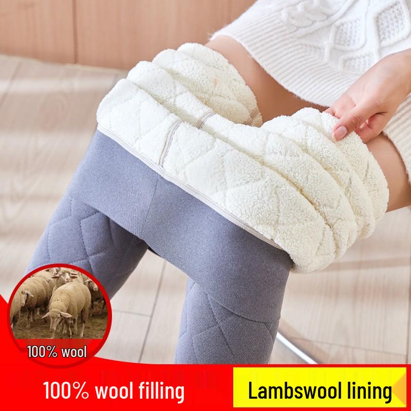 Women's Extra Thick Fleece-Lined Lambswool Pants – High Waist, Elastic, Warm Winter Layer