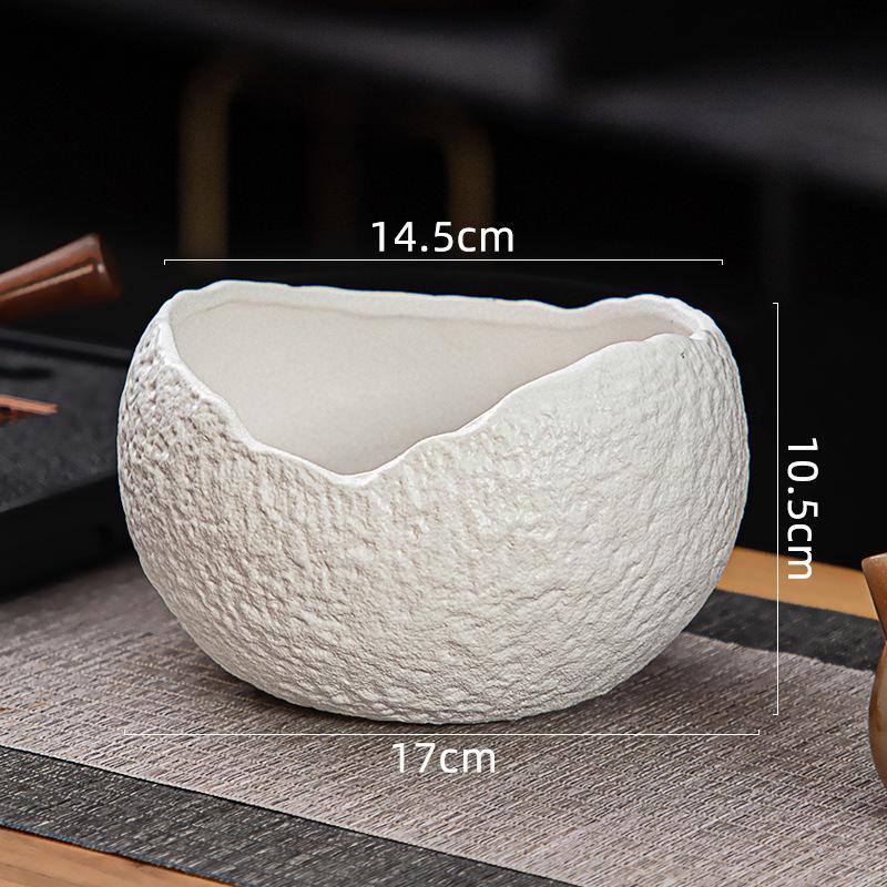 Egg-shaped Ceramic Tea Wash Basin: Desktop Waste Water Bucket and Cup Washing Bowl