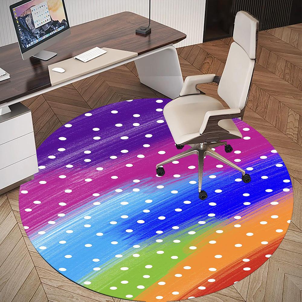 1pc Polka Dots Rainbow Round Chair mat Area Rug - Non-Slip, Floor Mat for Office, Bedroom, and Indoor Decor -1002165