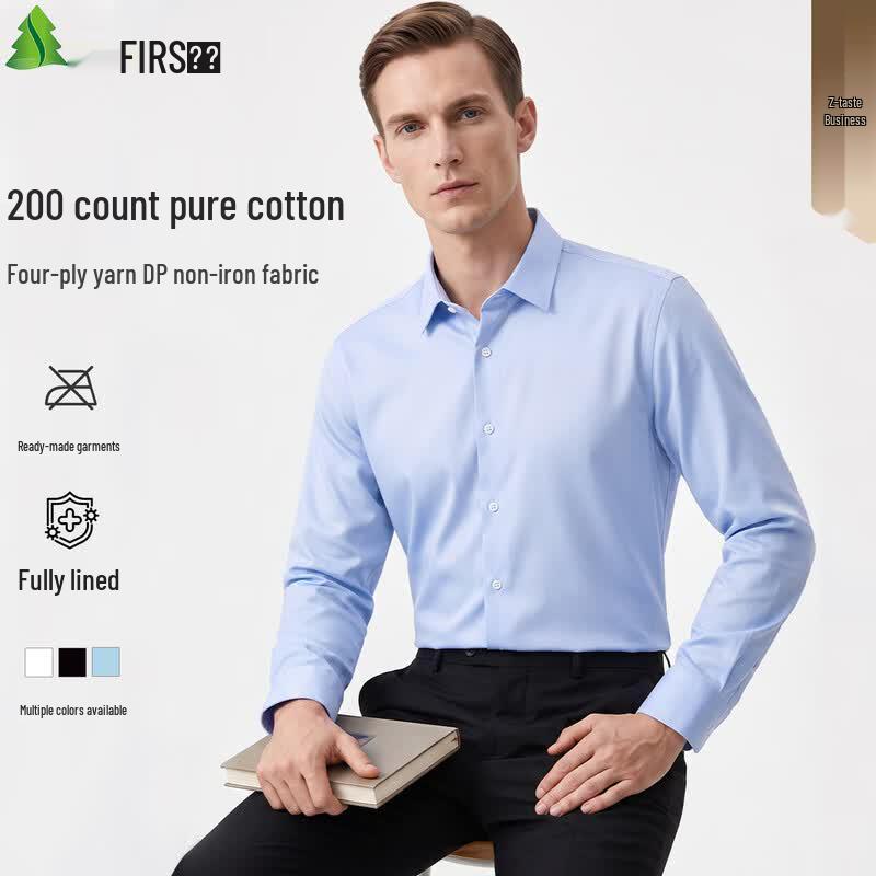 FIRS Men's 200-Count Zero-Pressure DP Non-Iron Cotton Long-Sleeve Shirt