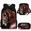 Luxury Horse Backpacks Bags 3D Print 3pcs/Set Pupil School Bags Laptop Daypack Backpack Inclined Shoulder Bag Pencil Case