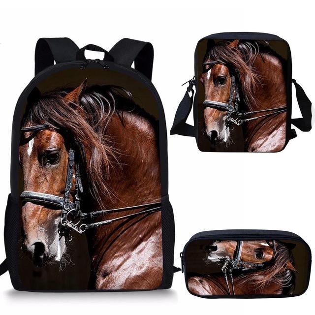 Klassieke Paarden Rugzakken tassen 3D Print 3 stuks/Set leerling Schooltassen Laptop Dagrugzak Rugzak Schuine schoudertas Etui