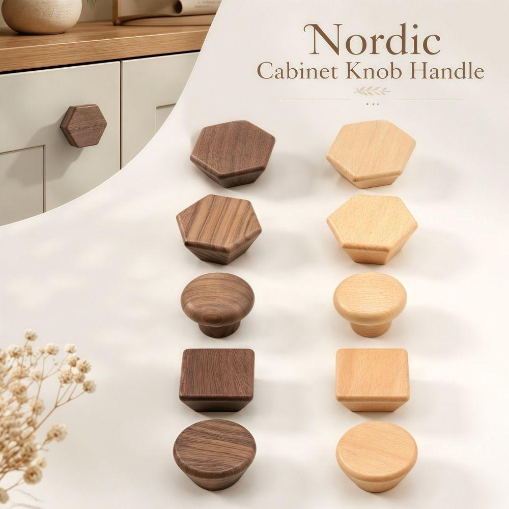 Nordic Style Cabinet Knob Handle Wooden Solid Wood Wardrobe Drawer Handles Round Square Lockers Knob Handle Cabinet Doors