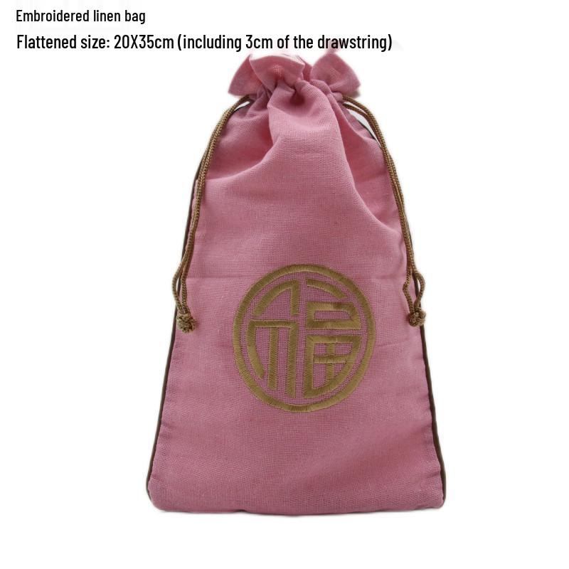 "Extra Large Embroidered Linen Drawstring Bag for Storage and Gifting"