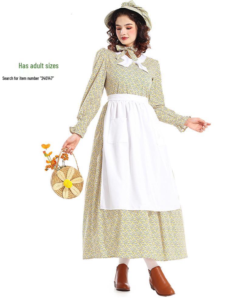 Yellow Floral Scarf Colonial Girl Pastoral Dress - Explorer Outfit Long Grassland Style