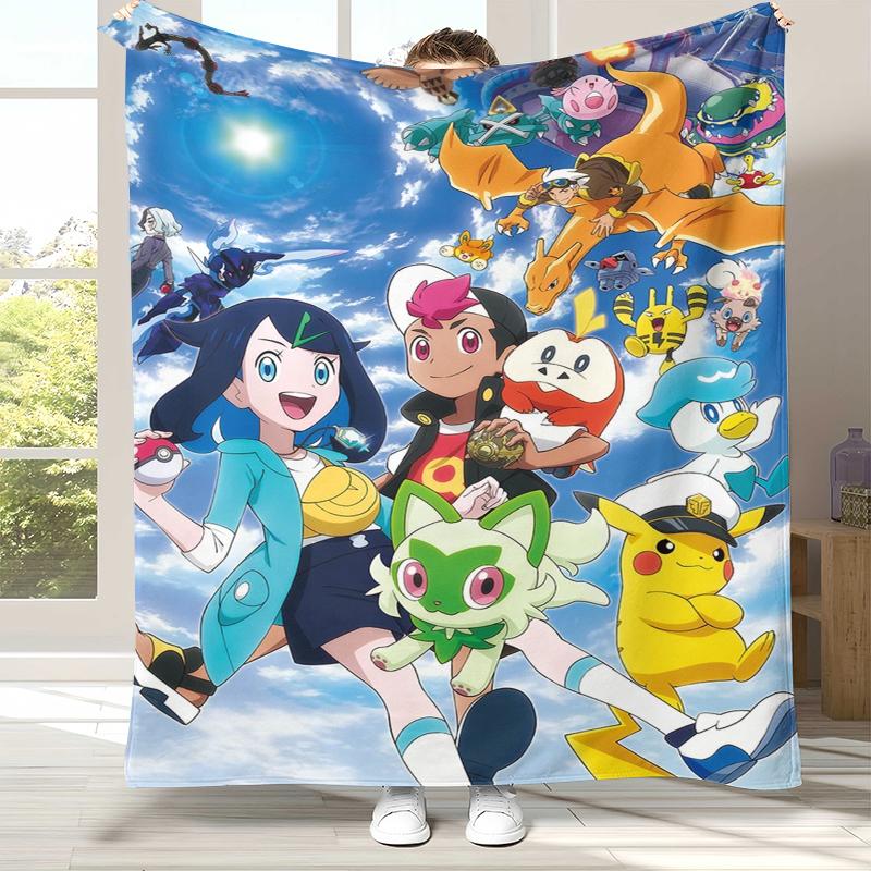 

Kawaii Pokemon Pikachu Cartoon Flannel Blanket,Ultra Soft Warm Plush Throw for Home Bedroom Bed Sofa Cover Office Camping gift 75x90cm