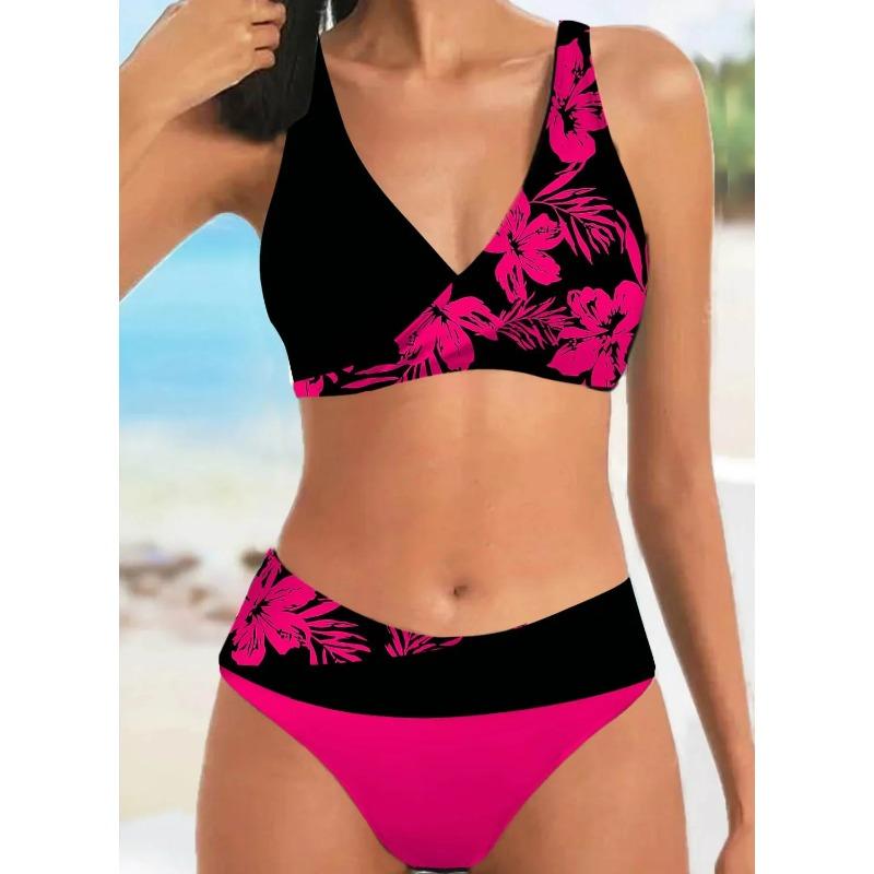 Kadın Yüzme Mayosu Halter Mayo İki Parça Mayo Çiçekli Çiçekli Kaju Baskılı Tankini Üst Boyshorts Yüzme S-5XL