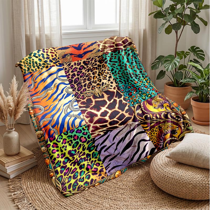 Safari Animal Prints Collage 1 Theme blanket Lightweight Warm Flannel Blanket Decorative Throw Blanket for Home Decoration