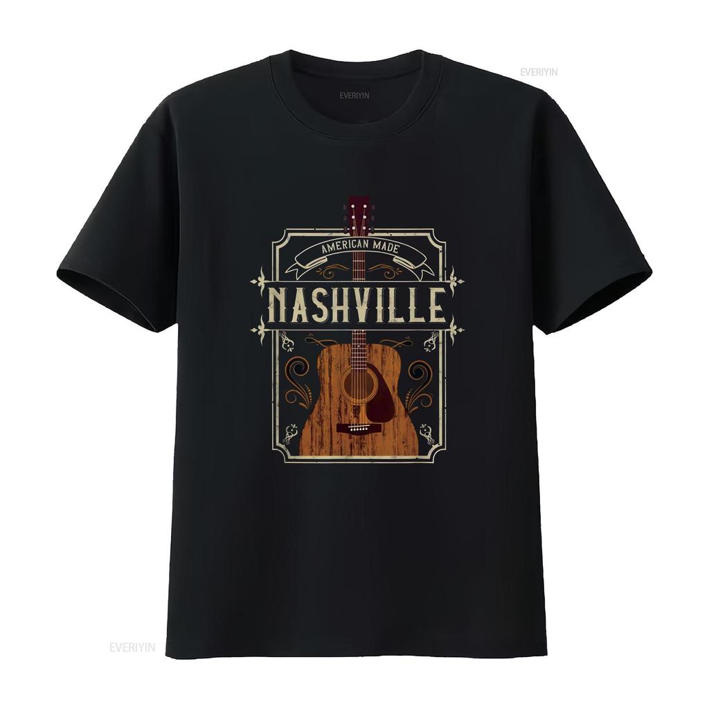 Vintage Guitar Nashville Womens T Shirt Black X Large vintage Washed Casual Breathable homme Versatile Unisex Stretched