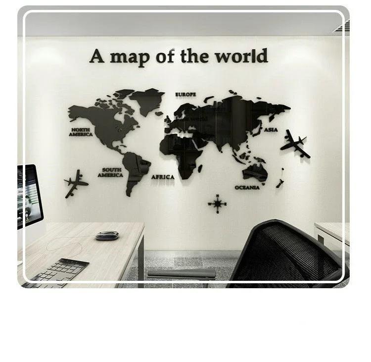 Fashion World Map Home Background Wall Stickers 3D Acrylic Three-dimensional Mirror Stickers Bedroom Office Wall Decor Stickers