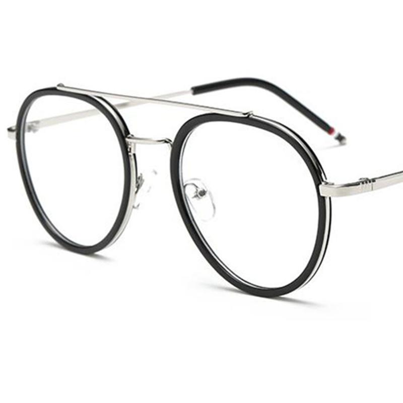 Fashion Optical Glasses Pilot Eyeglasses Oversize Frame Spectacles Personality Double Googles Alloy Eyewaear Women Ornamental