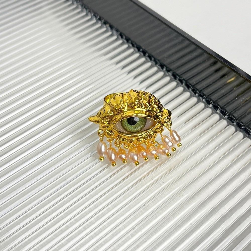 Metal Evil Eyes Rings Tassel Design Imitation Pearl Devil's Eye Ring Exaggerated Opening Finger Trendy Jewelry For Women