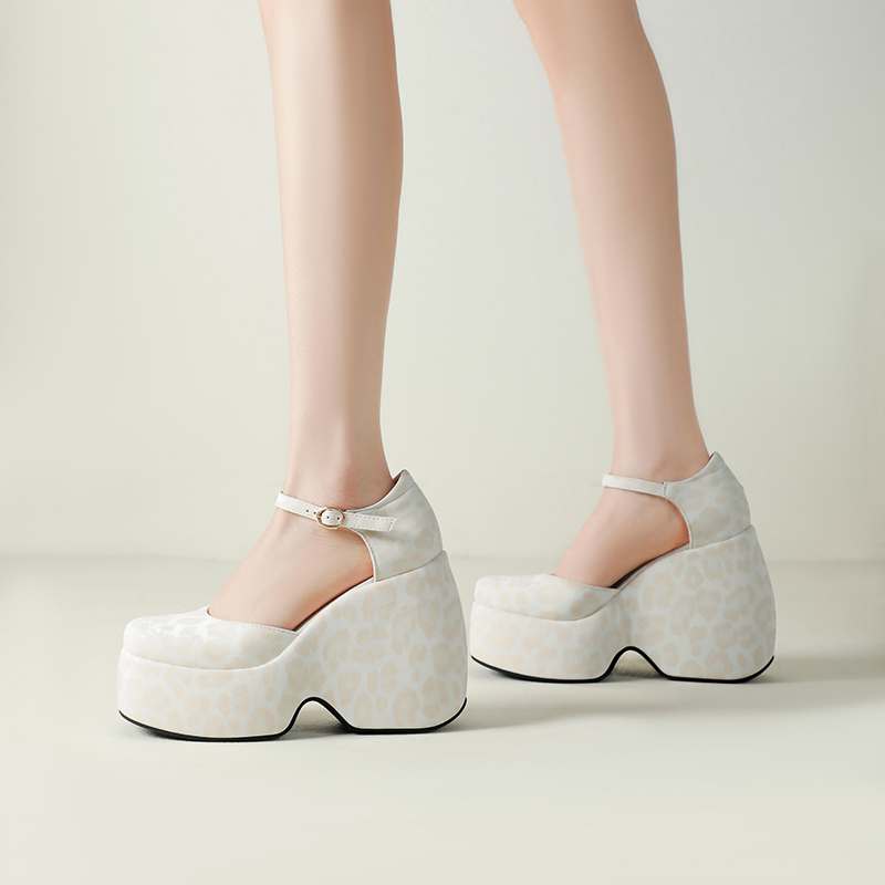 Krazing Pot Polyurethane Spring Autumn Size 43 Women Platform Super High Heels Women Round Toe Waterproof Prints Leather Pumps