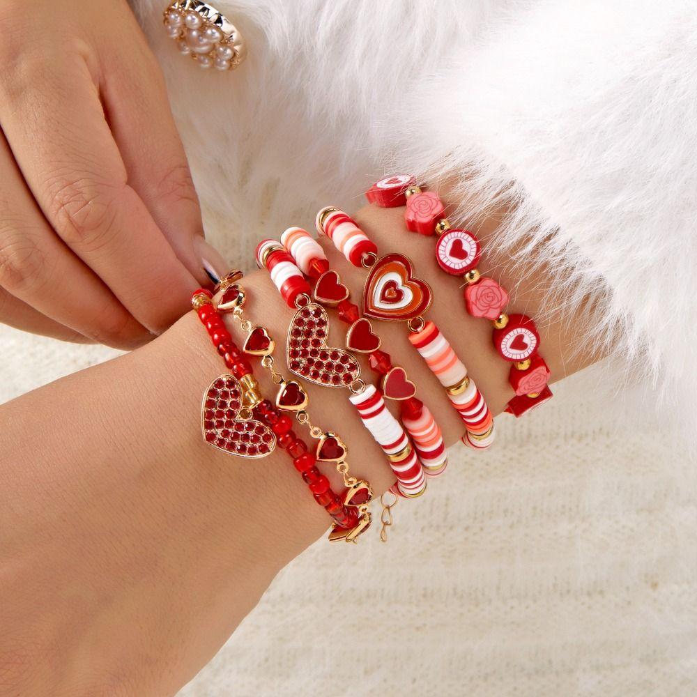 Handmade Design Soft Clay Beaded Bracelet Letters Heart Pendant Hand Chain  New Year Gift