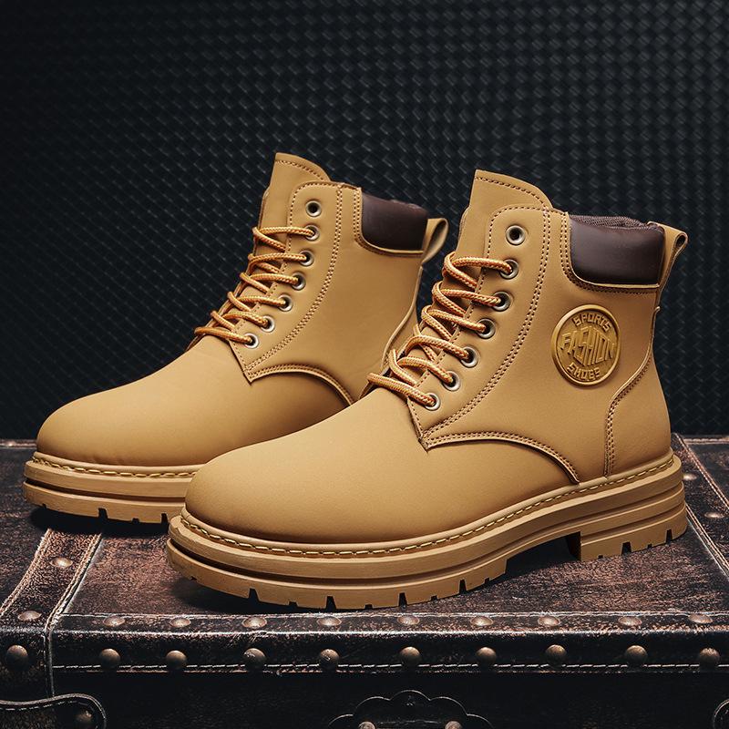 

2025 осень и зима популярные высокие ботинки Мартин ретро рабочие ботинки мужские уличные на толстой подошве большие желтые ботинки тренд для пары 39