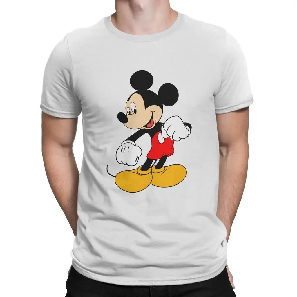 Cotton Black T-shirt for Men Disney Mickey Mouse Pattern Women's T-shirt Anime Tops Summer Fashion Couples Section Short-Sleeved