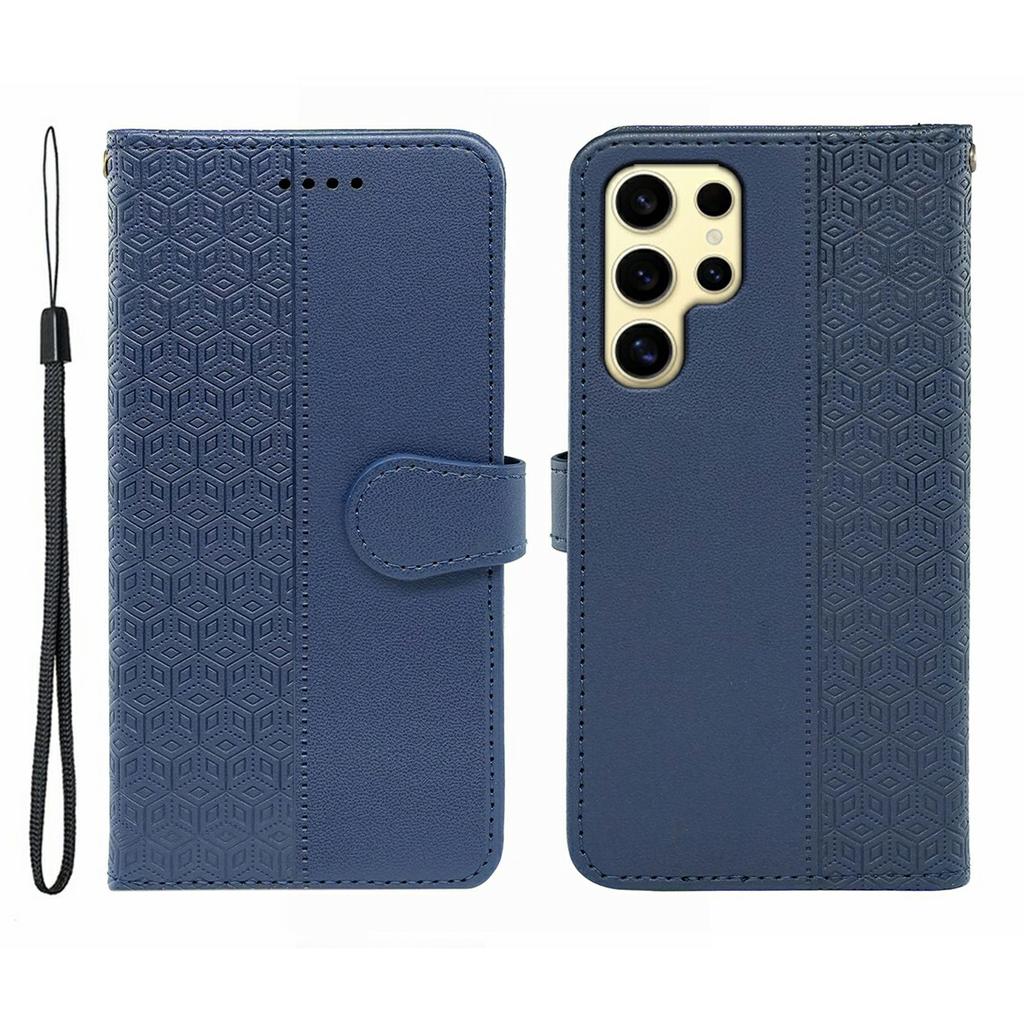 For Samsung Galaxy S25 Ultra Case Anti Scratch Splicing Imprinted Rhombus Leather Phone Cover