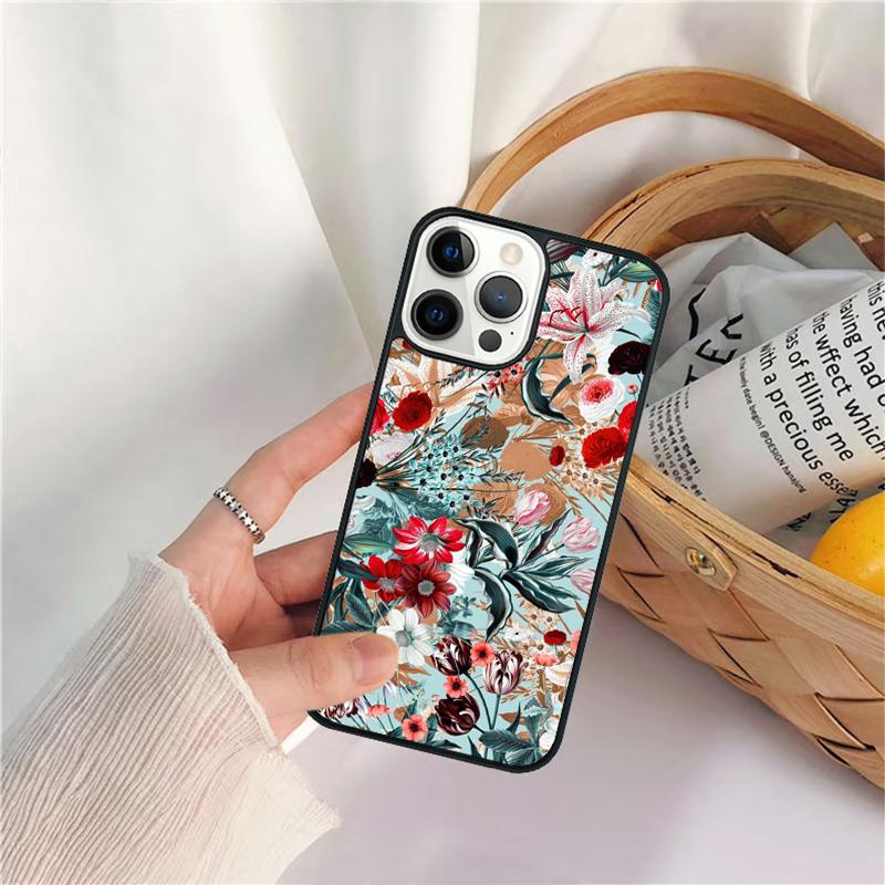 Tropical Flowers Phone Case For iPhone 17 Air 16 15 14 11 12 13 Pro  MAX Plus coque Cover Shell
