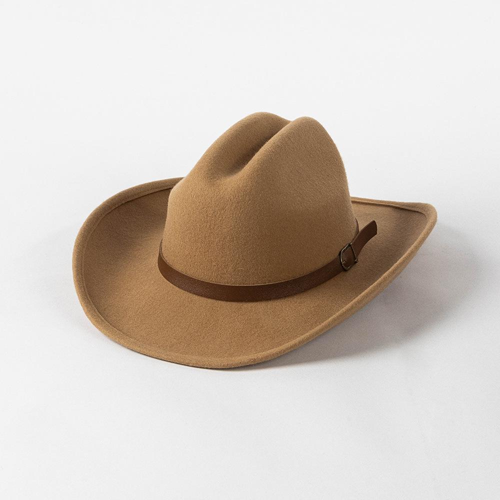 202508-hh2020 ins chic British Style winter wool solid belt Classic west cowboy fedoras  cap men women panama jazz  hat