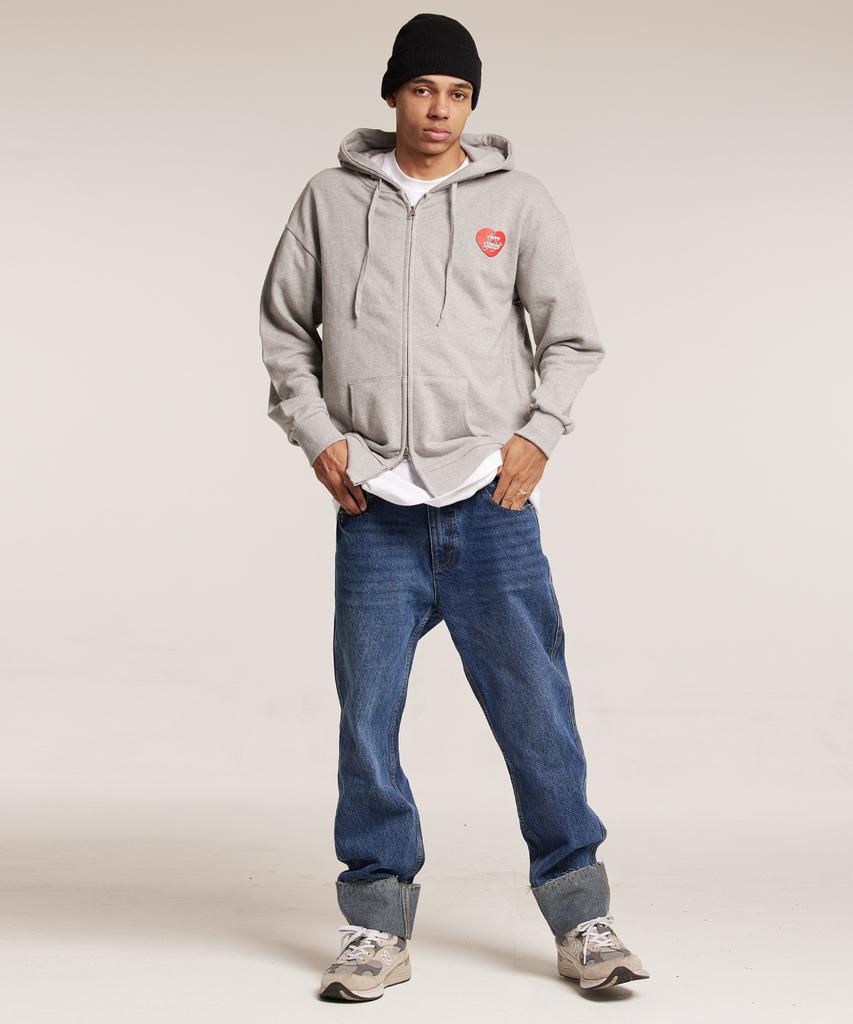 Cream Soda Lab Human Highlight Small Heart Zip-Up Gray Red